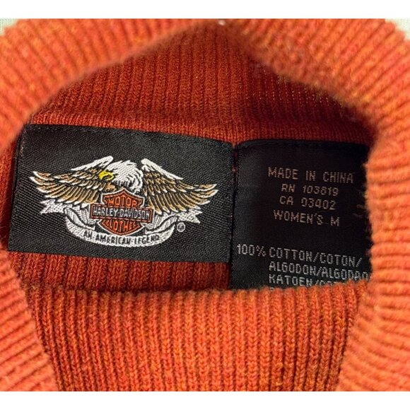 Harley-Davidson Womens Orange Turtleneck Top Size M Y2K Ribbed Knit Cotton - Picture 4 of 7